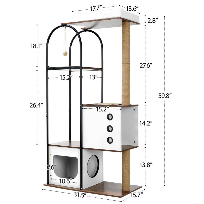 structure d'escalade pour chat, arbre à chat, tour à chat moderne, condo pour chat à plusieurs niveaux avec 1 grotte, 2 poteaux à griffer, perchoir, pour chats d'intérieur