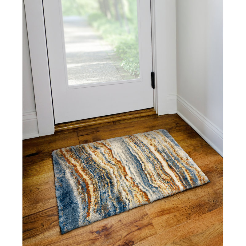 Tapis bleu / brun à motif abstrait Manette, Rectangle 1 pi 8 po x 2 pi 6 po