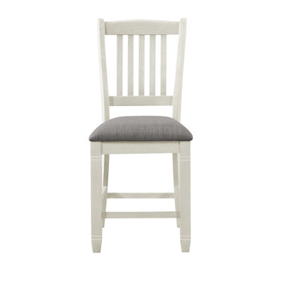 2 chaises à hauteur de comptoir, finition blanc antique, tissu gris texturé, siège en bois de 2 chaises en bois blanches, revêtement en tissu