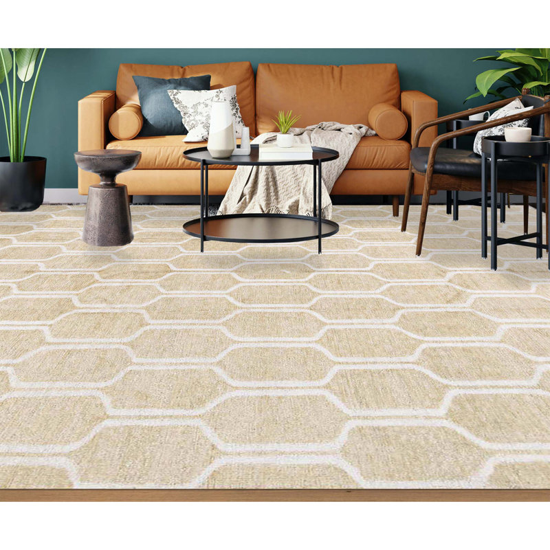 Cotton Geometric Area Rug in Gold