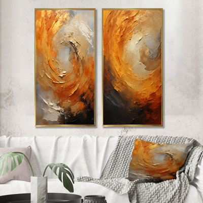Gold Orange Desert Mirage Spiral - Abstract Spirals Canvas Wall Art Set Of 2