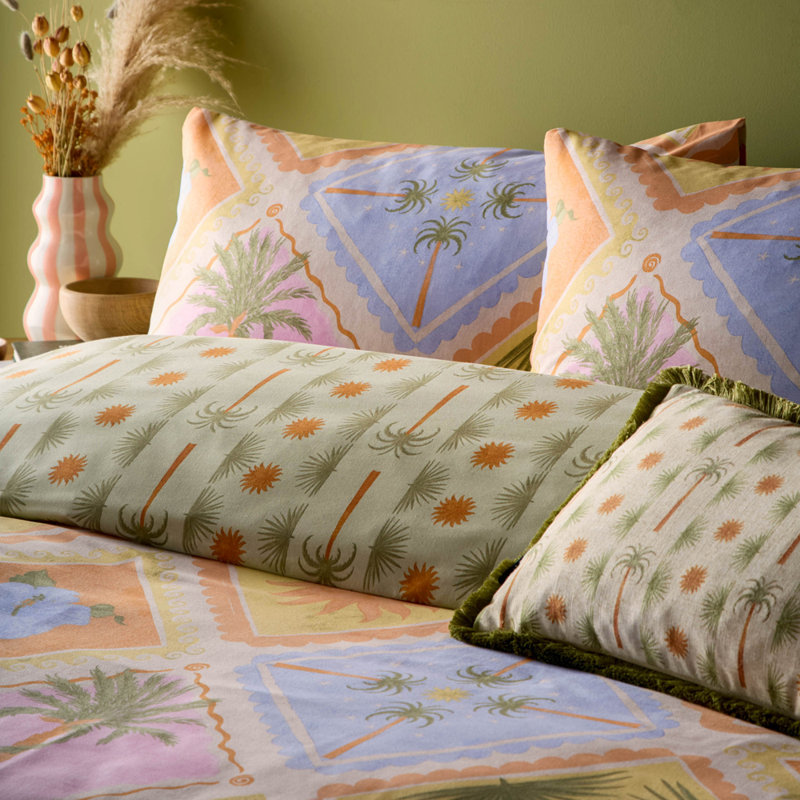 Tropicala Abstract Green Rectangular Cushion, Polyester