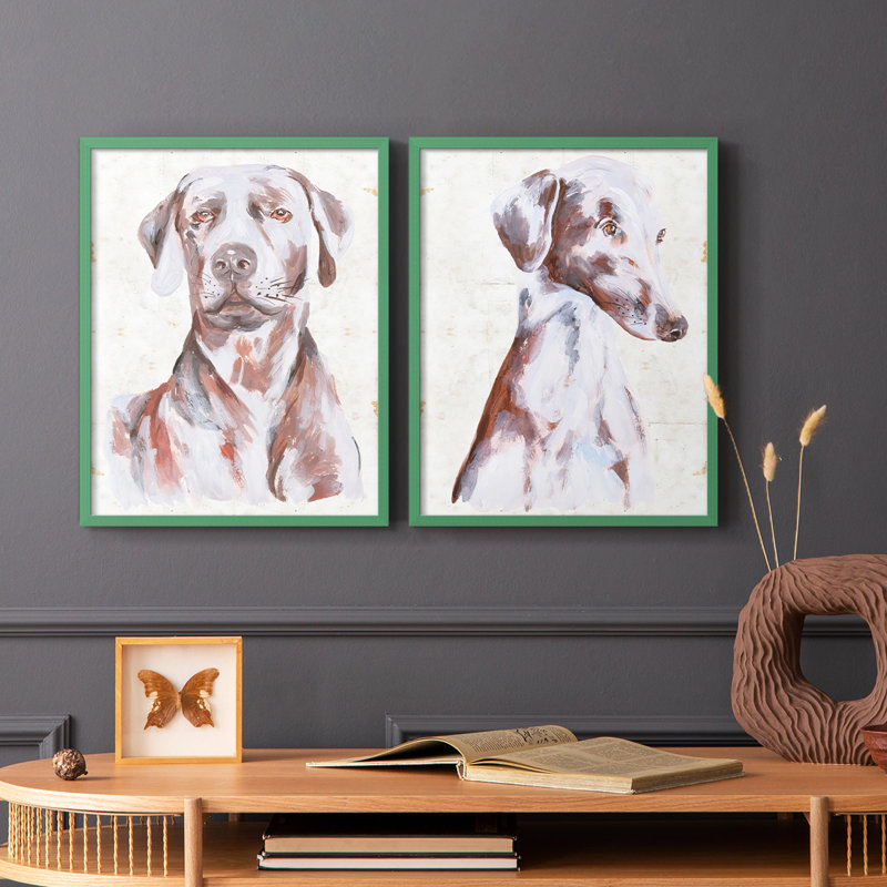 «Sitting Dog I», reproduction encadrée de qualité supérieure - prête à être accrochée - aucun clou requis - aucun clou requis