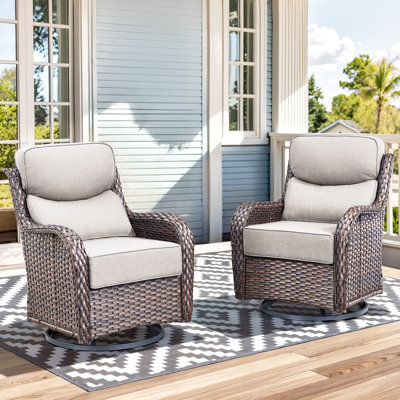 Chaises de patio pivotantes avec coussin épais de 6 pouces, chaises de patio pivotantes à haut dossier pour l'extérieur, chaises en osier 2 pièces pour terrasse et bord de piscine
