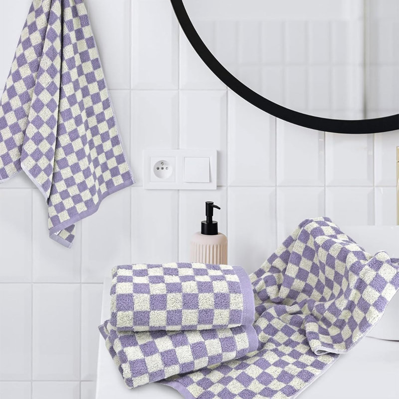Luxury Hand Towels Set Of 4 For Bathroom - Cotton Soft Decorative Checkered Kitchen Towels, 13X29 Inches Men Women Family Rags