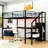 Metal Loft Bed With LED Lighting, Built-In Desk,Staircase, And Wardrobe