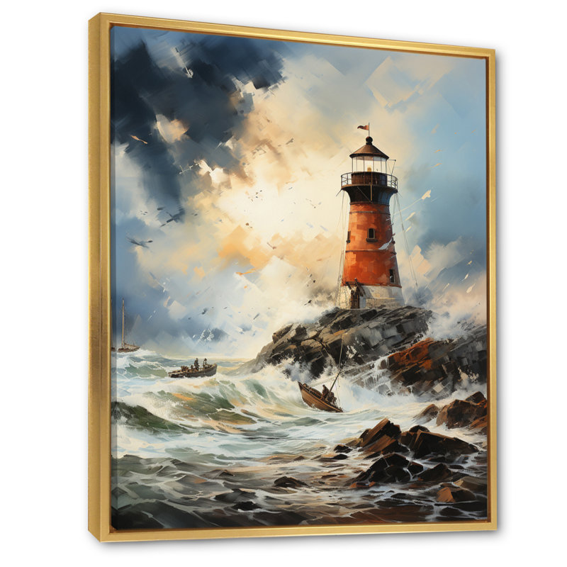 Phare rétro d'Izuma I, art mural de salon, H 44 po x l 34 po, Cadre flottant doré