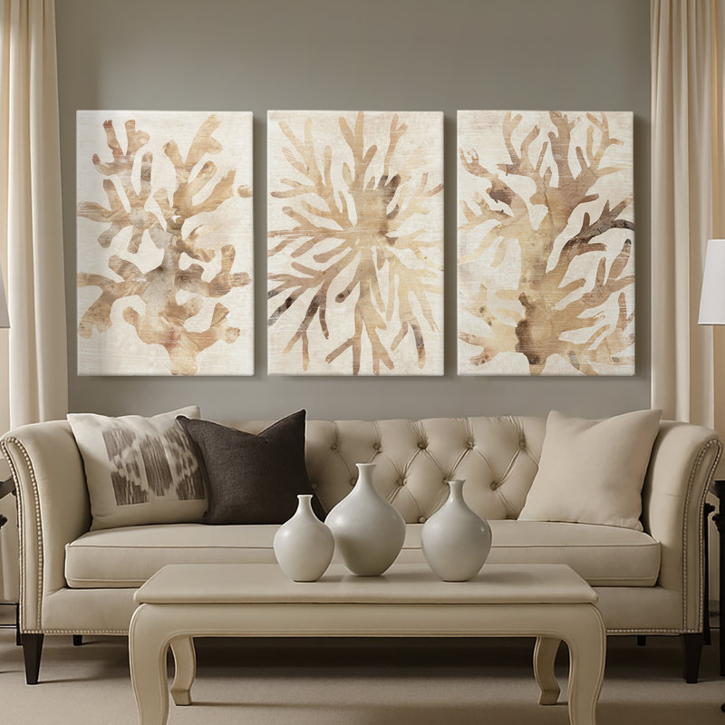 Parchemin corail I - Toile tendue avec châssis sur mesure - 3 pièces