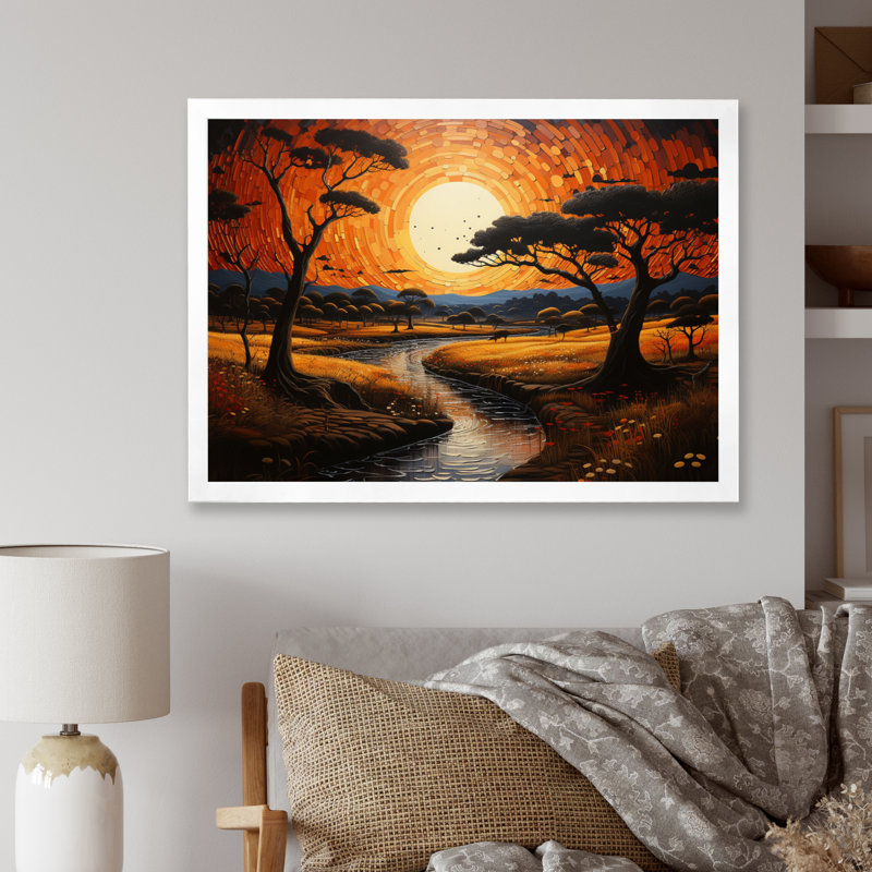 Coucher de soleil tribal africain VI - impressions d'art tribal africain, H 24 po x l 32 po x P 1 po, Cadre photo blanc