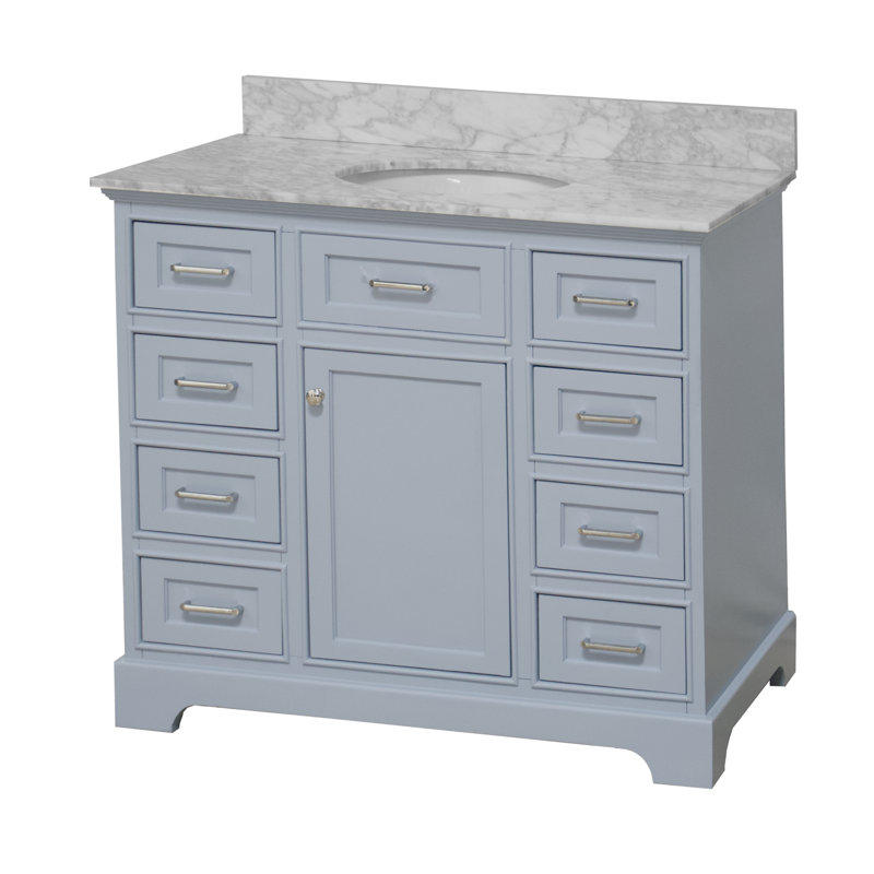 Ensemble de meuble-lavabo simple 42 po Ronnie, Bleu poudre, Marbre de Carrare