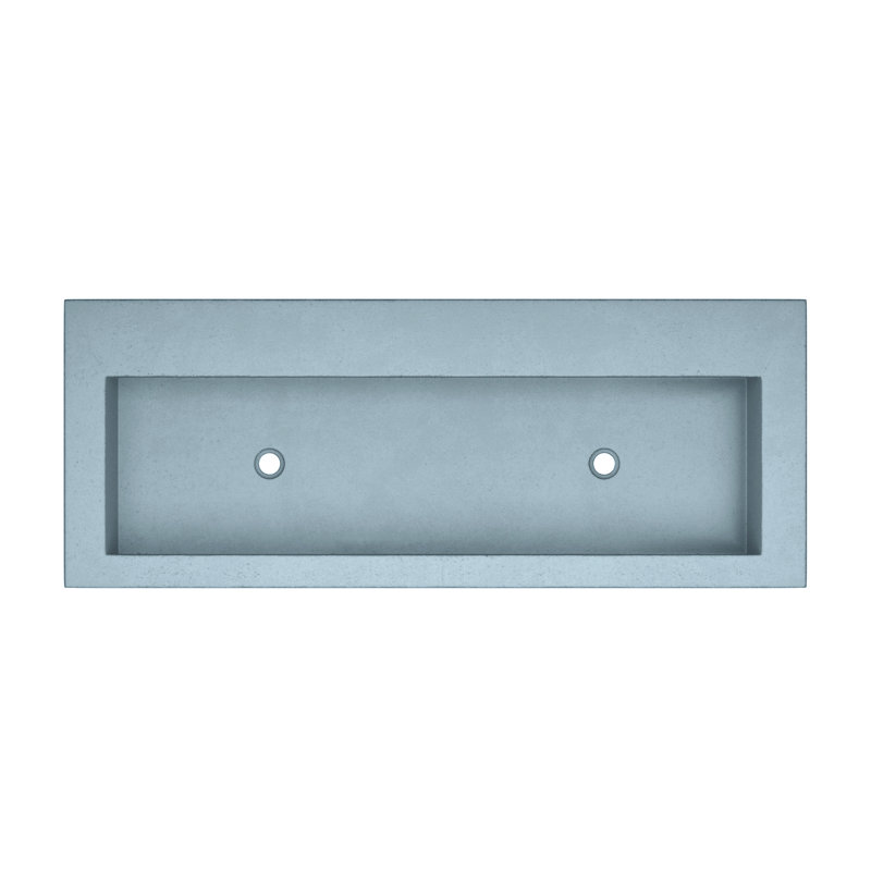 Trough Concrete Handmade Rectangular Drop-in Bathroom Sink, No Faucet Hole, Ocean