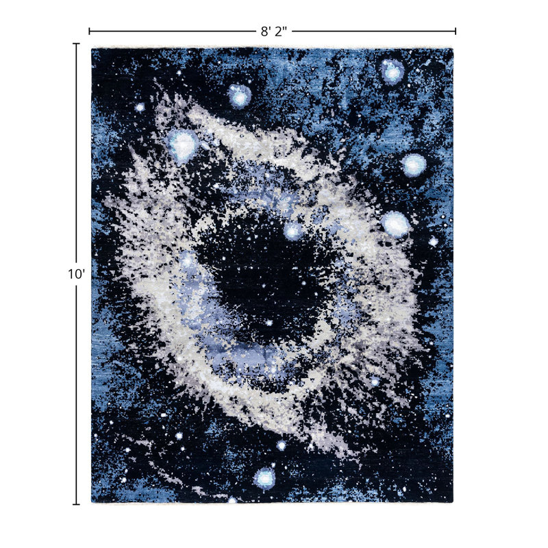 Tapis noué à la main de conception unique Lynward - noir, 8 pi 2 po x 10 pi 0 po
