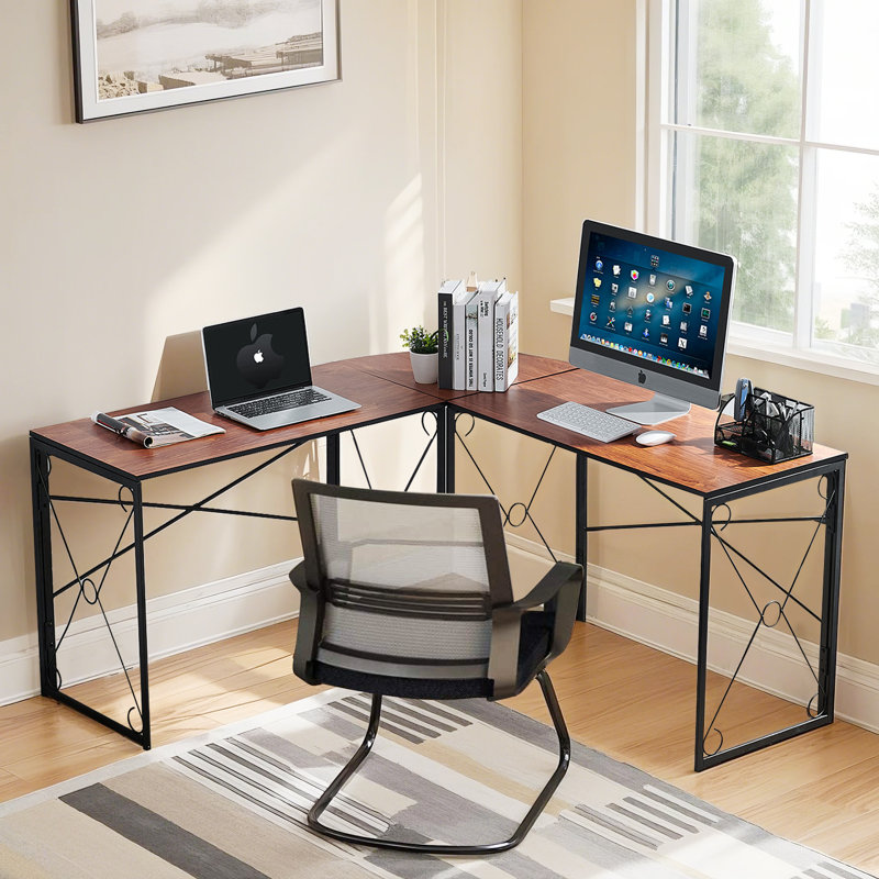 L Shaped Corner Computer Desk Industrial Writing Study Table For Home Office, Brown