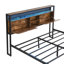 Structure de lit plateforme en métal avec tête de lit en bois et pied de lit USB, station de charge, 2 tiroirs, rangement, lumières DEL, aucun sommier requis, assemblage facile-2098782495