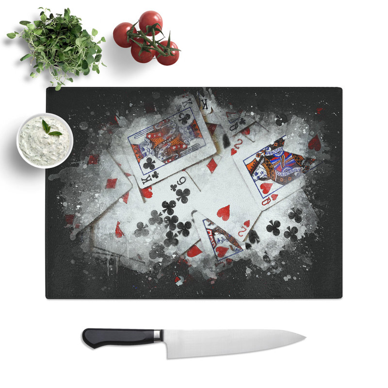 Tempered Glass Deck of Cards Chopping Board, 28.5 cm x 39 cm