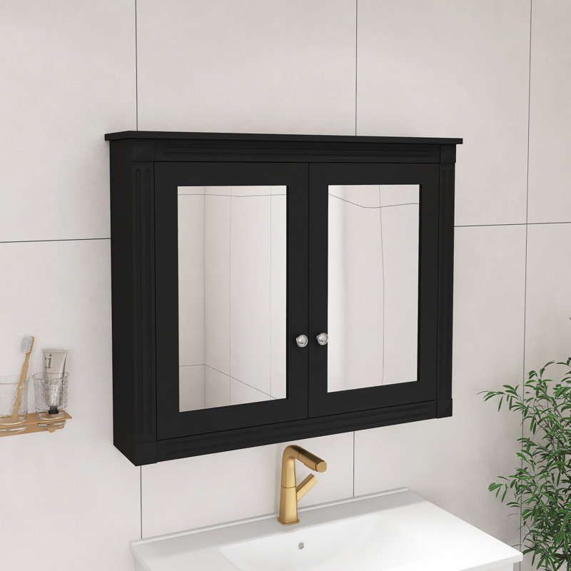 Armoire à pharmacie murale noire 36 pouces, armoire de salle de bain moderne avec 2 miroirs et 2 tablettes réglables, Noir