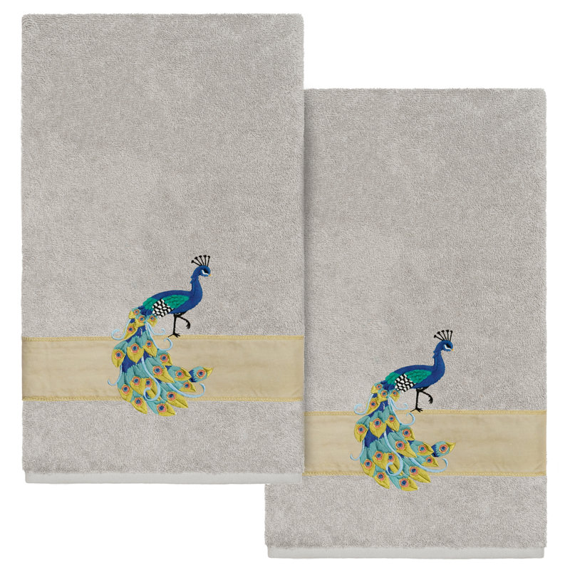 Serviette de bain 100% coton PENELOPE 2PC Embellished Bath Towel Set, Gris clair