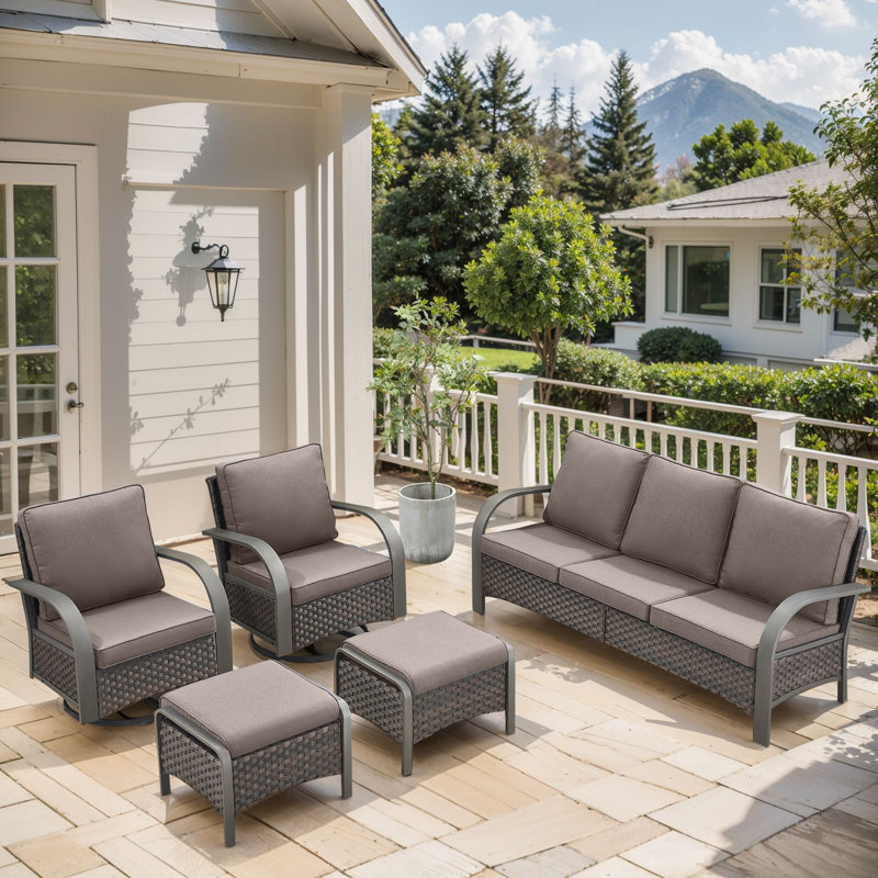 Ensemble de meubles d'extérieur en osier Wyland résistant aux intempéries, parfait pour les patios et les jardins, Gris