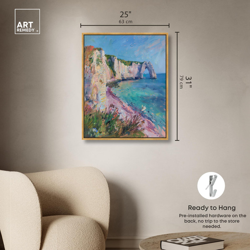 Falaises d'Etretat, toile par Art Remedy, H 31 po x l 25 po, Cadre flottant, Doré