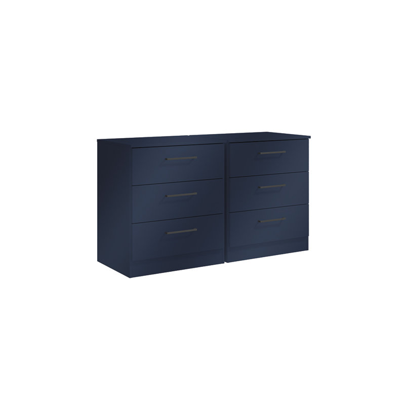 Ensemble de 2 commodes verticales Jolyne à 3 tiroirs avec rangement moderne pour chambre à coucher, Bleu / Noir