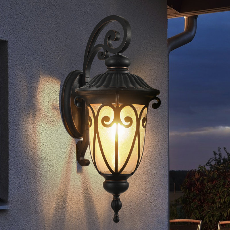 Ensemble de 1 lanterne murale d'extérieur classique de 23 po (h), applique murale rétro noire avec verre à bulles, luminaire extérieur résistant aux intempéries pour entrée de patio (ampoule non incluse)