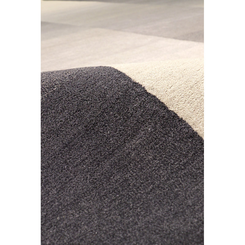 Tapis argenté / ivoire touffeté à rayures Rodeo, Rectangle 7 pi 9 po x 9 pi 9 po