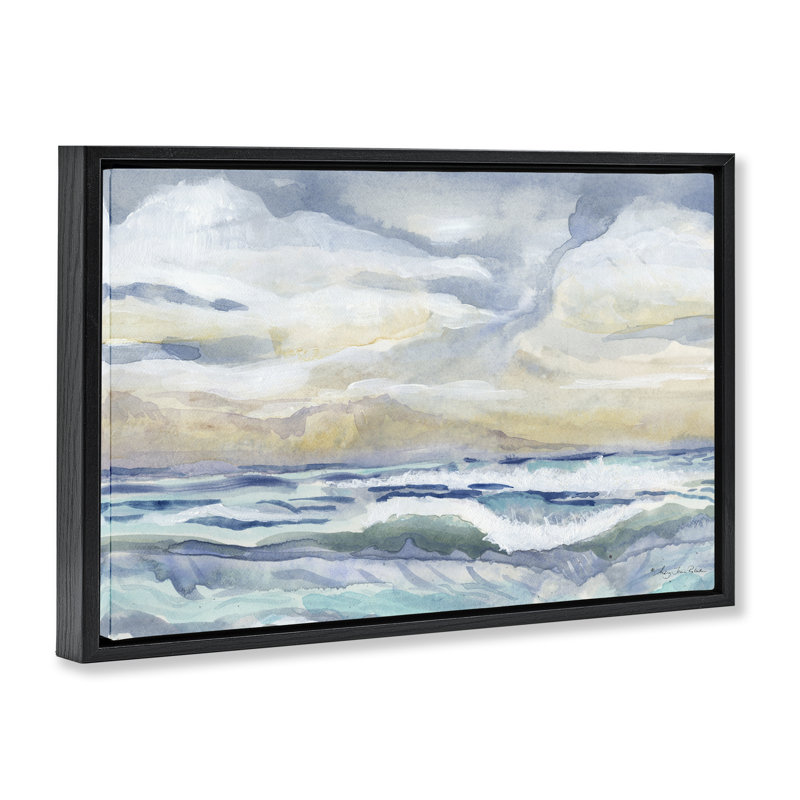 Cadre flottant subtil et serein en mer nuageuse, design par Audrey Jeanne Roberts, Cadre flottant noir de jais