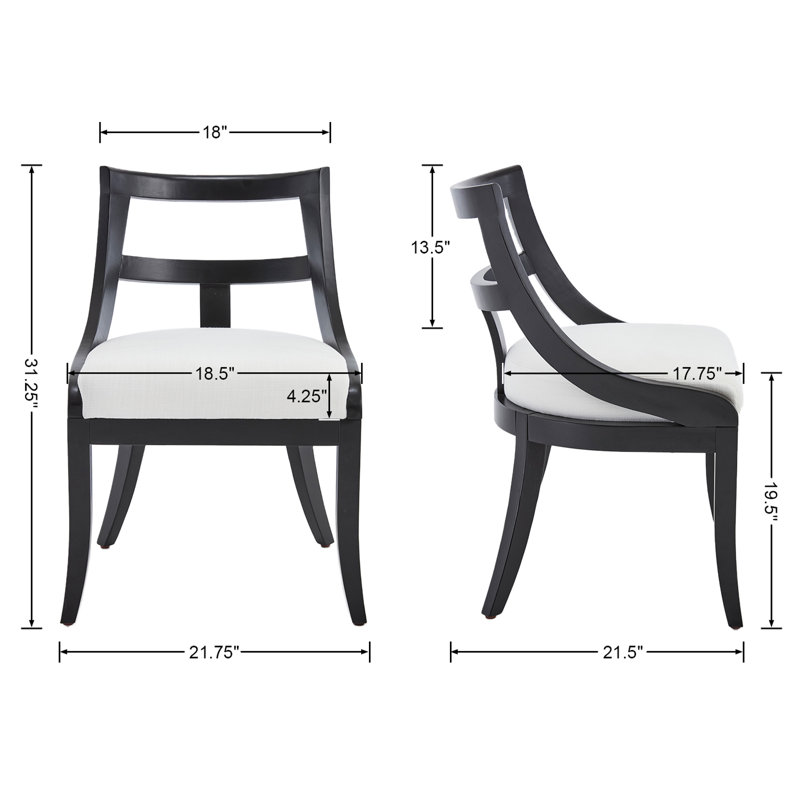 Solid Wood Upholstered Dining Chairs, Linen Beige, Black