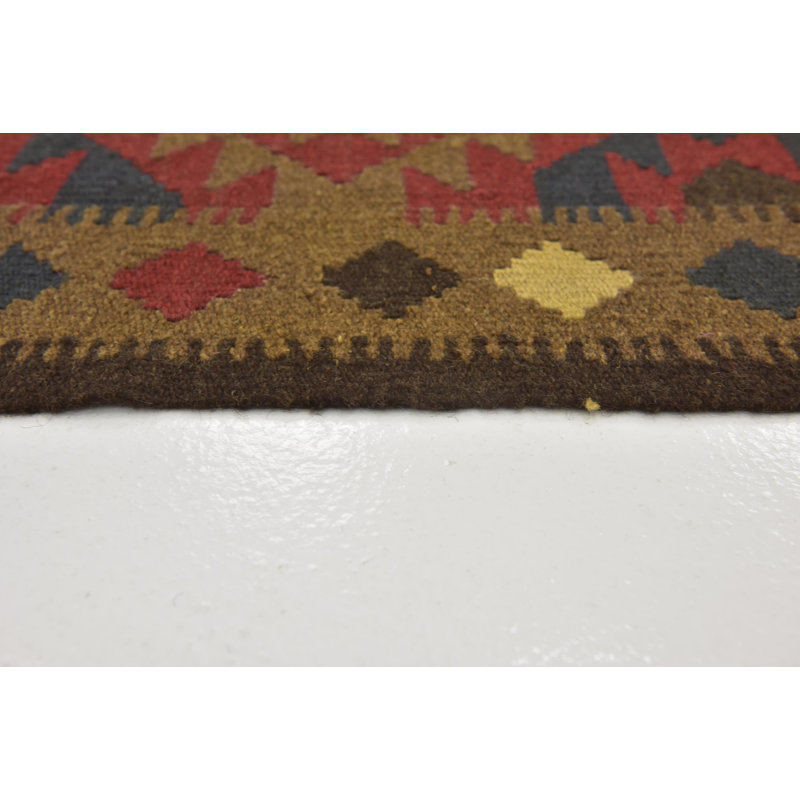 Tapis de zone en laine rouge/beige 3 pi x 6 pi 5 po one-of-kind-noué la main Wynne