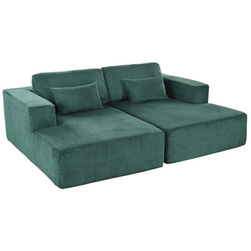 U_Style Corduroy Double Sofa Bed With 2 Pillows, Green Polyester