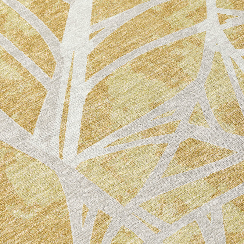 Machine Washable Indoor/Outdoor Chantille ACN2866 Botanical Rug, Gold, 9' x 12'