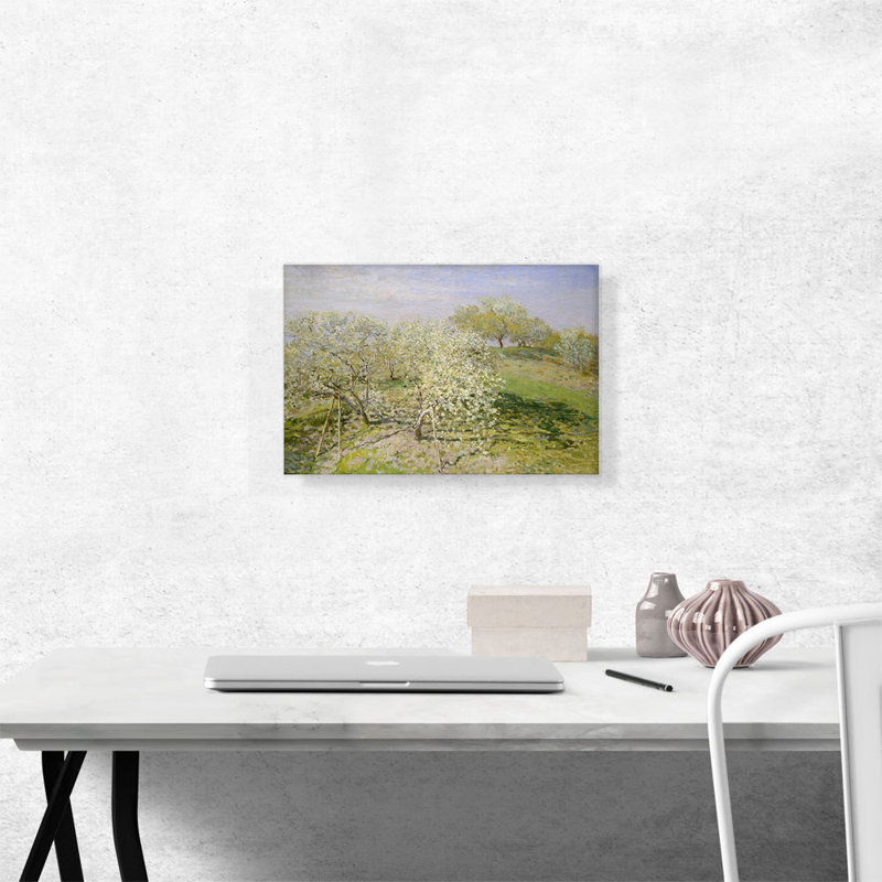 «Spring Fruit Trees in Bloom» par Claude Monet, reproduction d'art sur toile tendue, H 12 po x l 18 po x 1,5 po