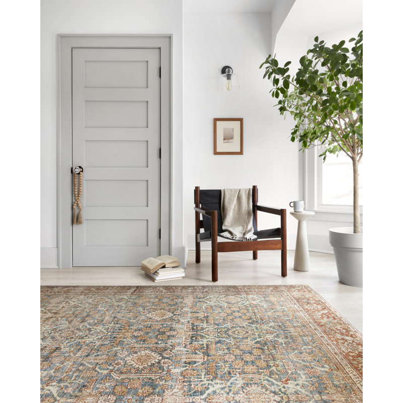 Pratt Oriental Area Rug in Ocean/Rust, Runner 2'6" x 9'6"