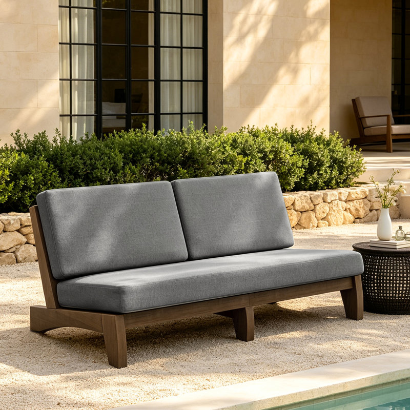 Patio Outdoor Sofa with Cushions, Brown, Gray