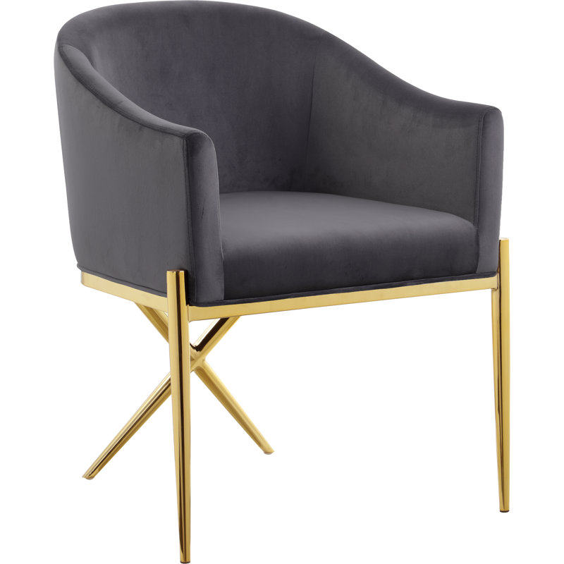 Xavier Upholstered Dining Chair, Grey Velvet, Gold