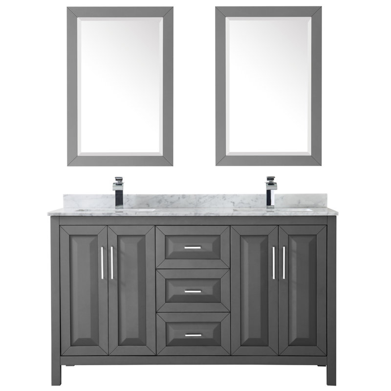 Daria 60'' W Double Vanity, White, White Cultured Marble, Polished Chrome