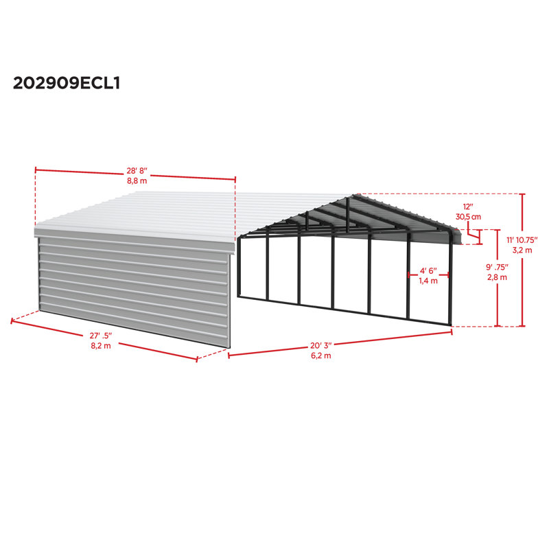 20 ft x 29 ft Charcoal Steel Carport Kit with Enclosure
