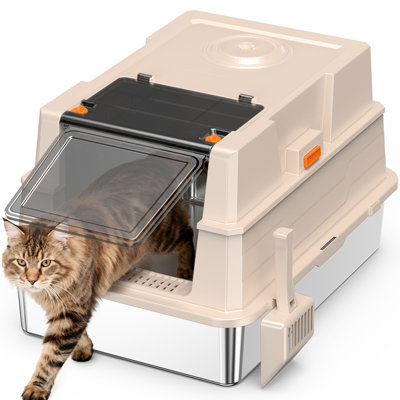 Big Size Stainless Steel Cat Litter Box, High - Sided Design To Spillage, Washable, Odor , With Hook, 27.43 In Depth And Sided, , Comes , 20.25 Width