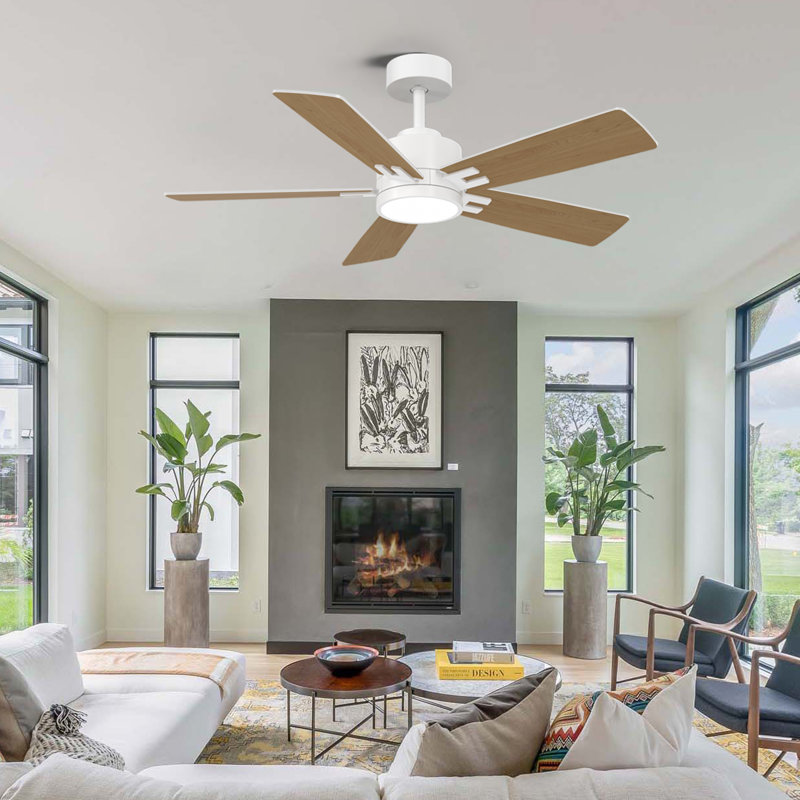 Smart Ceiling Fan With Light And Remote, 5 Dual-Sides Reversible Blades, Remote & App Control, 52", White