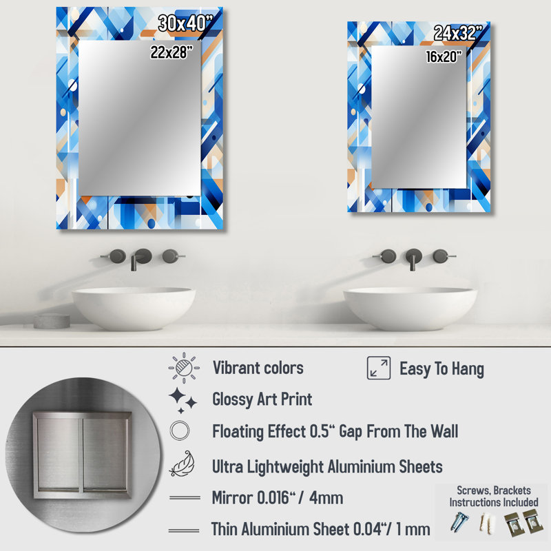 Haytham - Blue Wall Mirror Decor, 32 po x 24 po