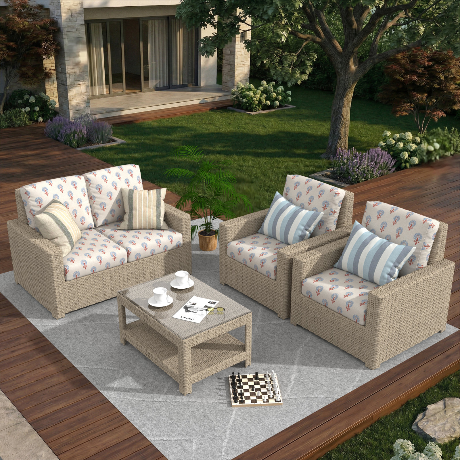 Henri 4-Person Sunbrella® Patio Seating Group, Mira Bluebell