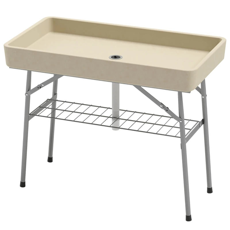 Outdoor Table Cooler,Folding Ice Cooler Table, Tan