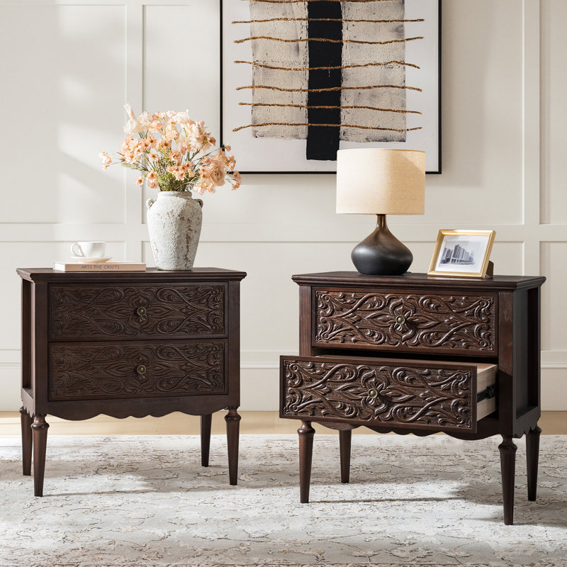 Hayter Traditional 28"Tall 2-Drawer End Table with Solid Wood Legs and Simple Assembly, Walnut