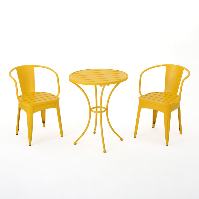 Ensemble bistro d'extérieur 3 pièces avec table ronde et fauteuils Rune, jaune