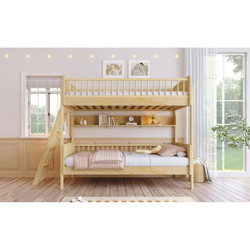 Lits simples en bois compacts avec tablettes de rangement et échelle réglable