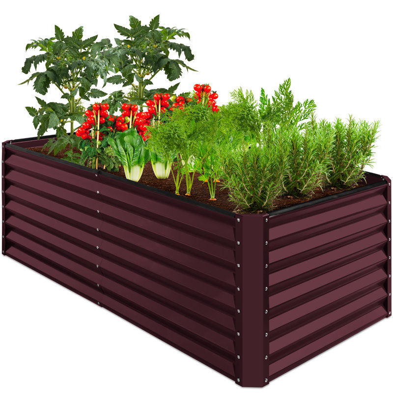 2ft Outdoor Metal Raised Garden Bed, Planter Box For Vegetables, Flowers Herbs, 24" H x 72" W x 36" D, Burgundy