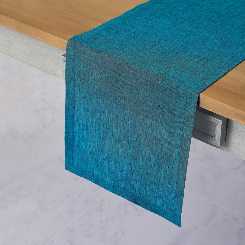 100% Pure Linen Table Runner - Athena, Chambray Teal, 156" x 14"