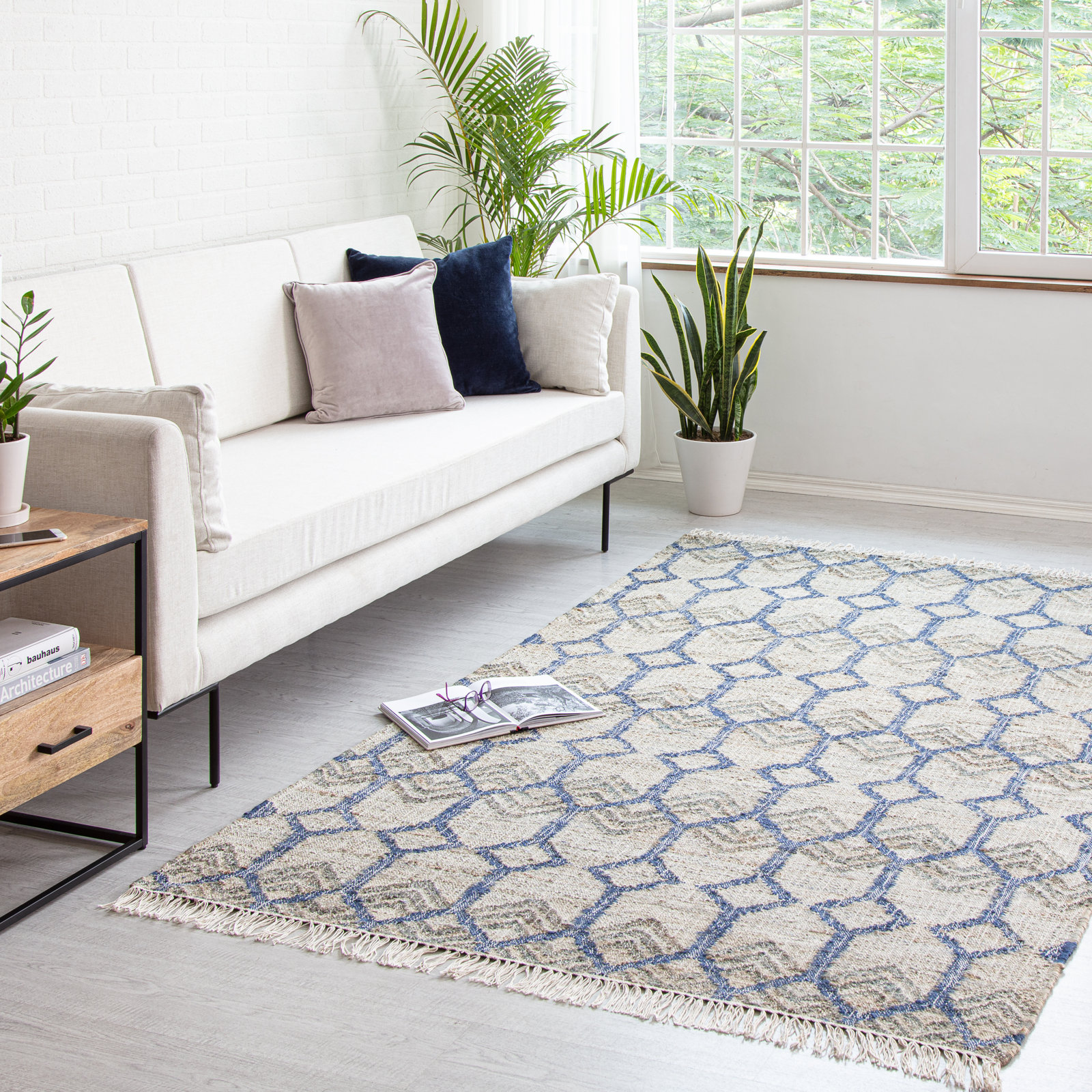 Duran Gray Hand-Loomed Geometric Jute Rug, Rectangle 8' x 10'