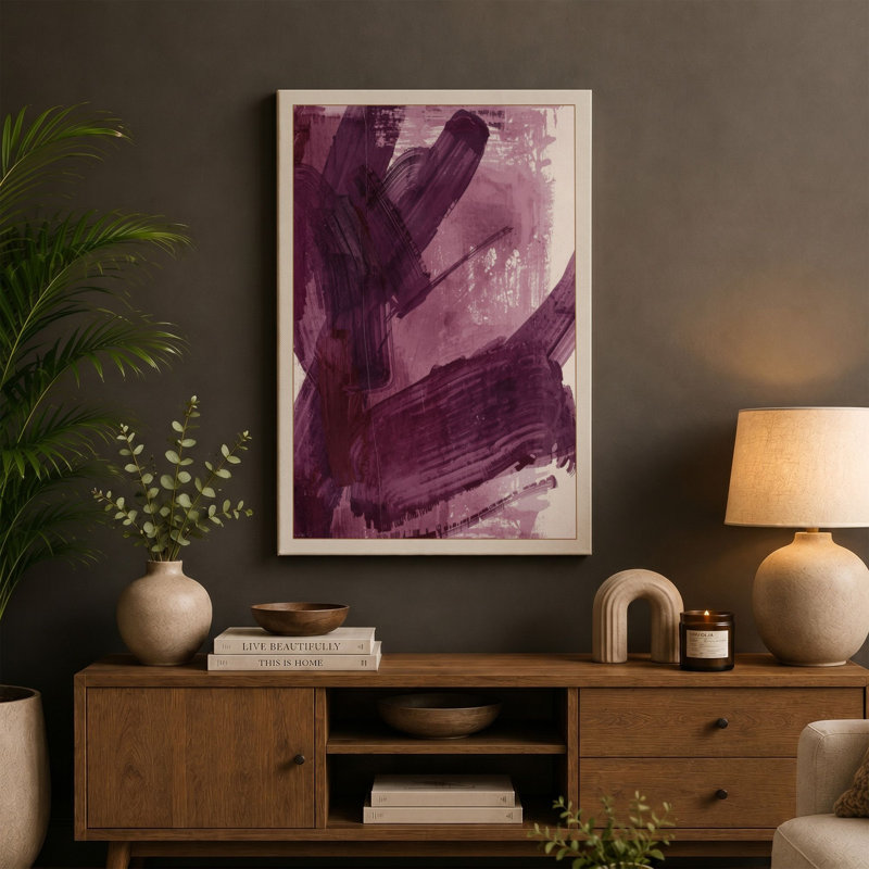 Purple Gestures Abstract - Wrapped Canvas, 30x20 - 76.2 x 50.8 cm, Teal Border
