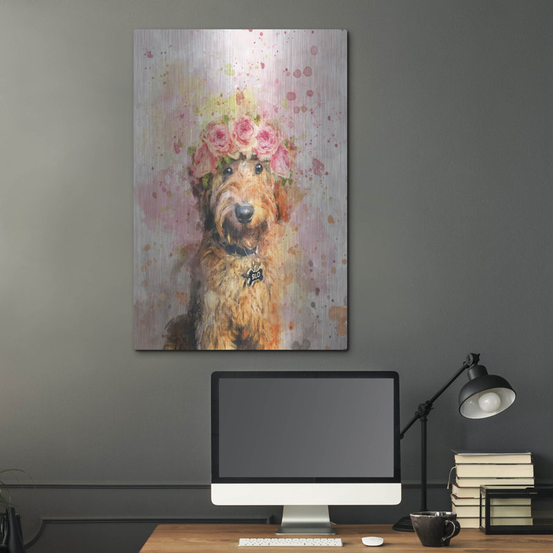 Art mural en métal Red Barrel Studio® «Flower Crown Goldendoodle 2» par Furbaby Affiliates, H 36 po x l 24 po